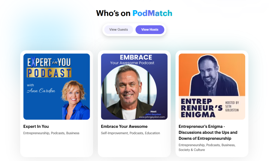 Entrepreneurs Enigma on Front Page of PodMatch 2026